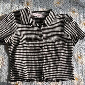 Lisa Says Gah t-shirt button top black white Size Small